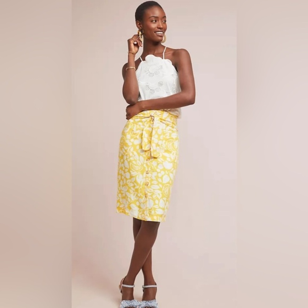 Anthropologie 52 Conversations Lemon Cherry Fruit Button Front Skirt 6